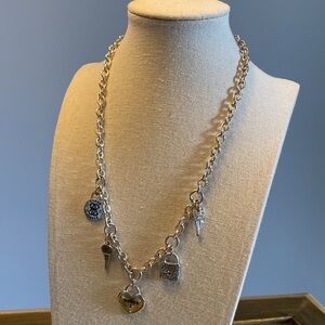 Guess Silver Tone Chain Charm Necklace